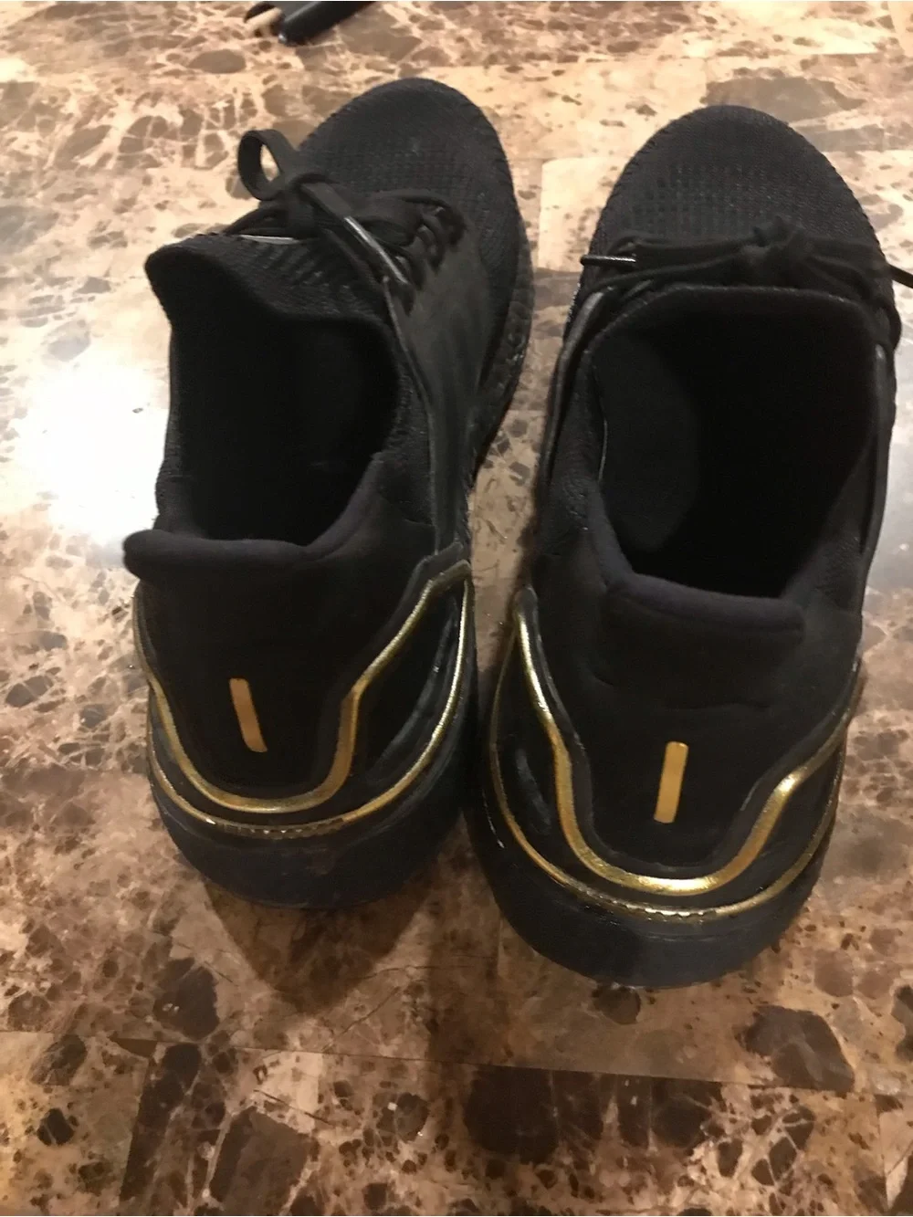 adidas Ultraboost Black Knit Athletic Running Shoes with Gold Logo